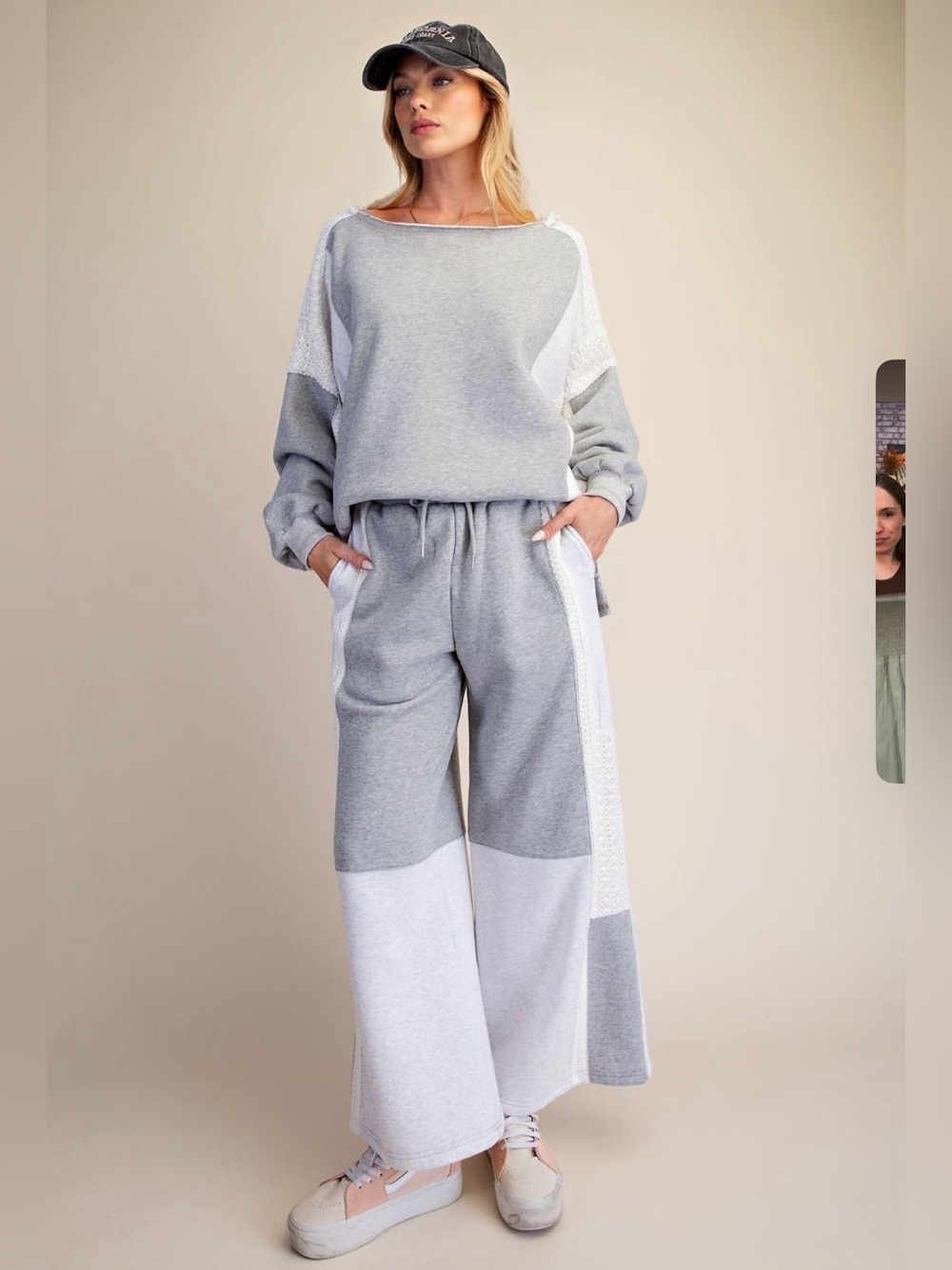 EASEL Relaxed Two-Tone Gray Wide-Leg Lounge Pants